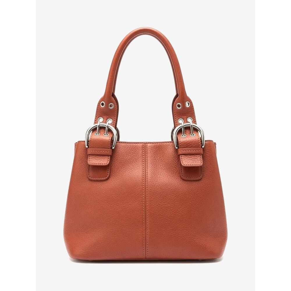 Vtg CLARKS Satchel Double Handle Handbag Purse Orange Rust Leather Y2K Silver EU